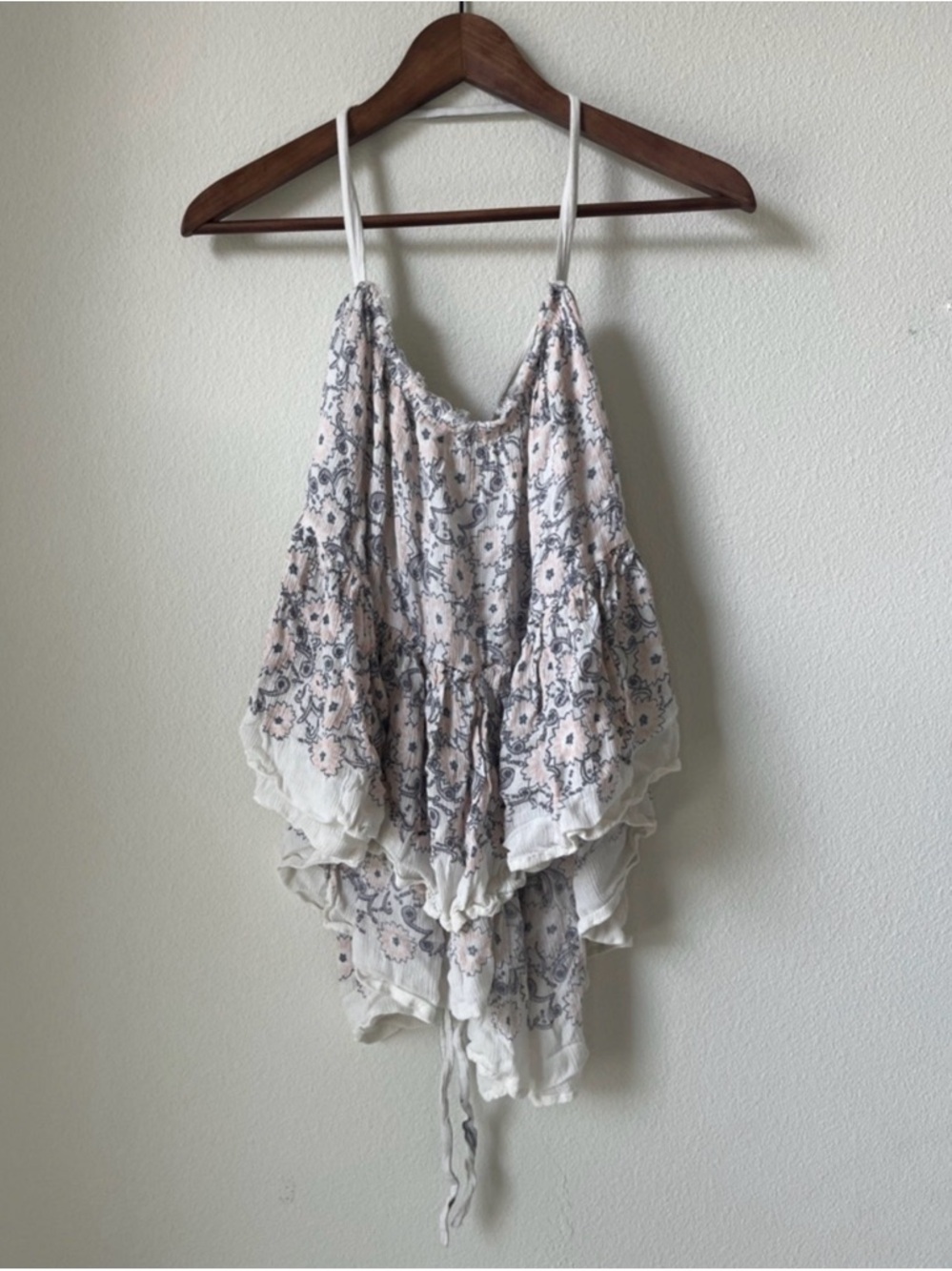 Free People Cream & Blush Floral Tiered Ruffle Camisole